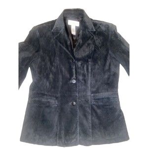 Liz Claiborne Black Suede Leather Vintage Jacket Blazer Size Medium